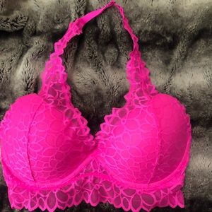 PINK lace halter bralette